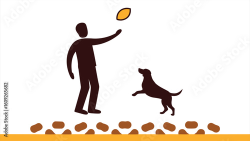 Silhouette of owner throwing ball to dog dynamic.