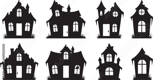 Spooky haunted houses silhouettes halloween creepy
