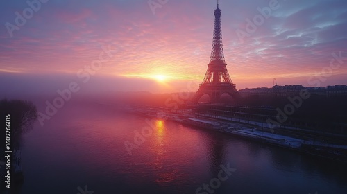 Amazing image of sunrise at the Eiffel Tower in Paris