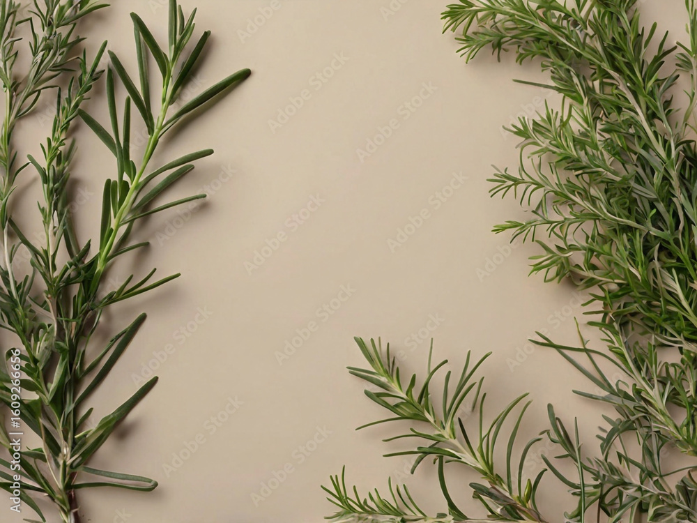 Fototapeta premium Green Rosemary Sprigs Border herb leaves