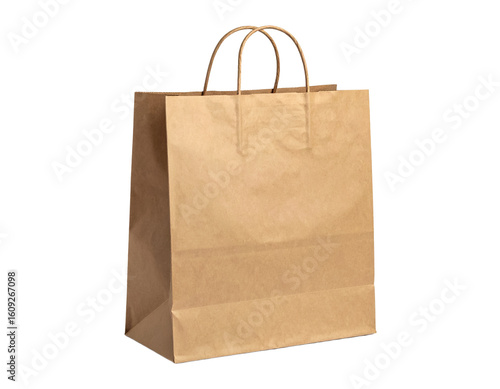 Brown bag paper shopping handle retail product on transparent background