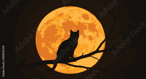 Silhouette of a Cat Perched on a Branch Against a Full Moon _20250720_123034.eps
