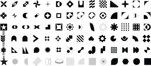 Modern Geometric Symbols Collection. Abstract Vector Icons for Design and Branding. A collection of bold brutalist shapes, modernist bauhaus design symbols, abstract geometric forms, and minimal vecto