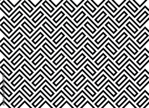 Bold Geometric Maze Pattern in Black and White,
Abstract Angular Chevron-Inspired Line Art Design,
Repeating Zigzag Rectangular Motif on Neutral Background

