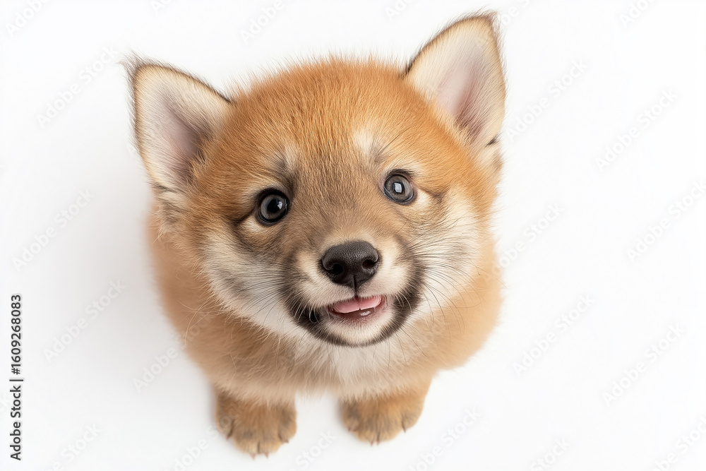 Fototapeta premium Adorable Shiba Inu puppy with a cute smile, fluffy fur, and playful expression