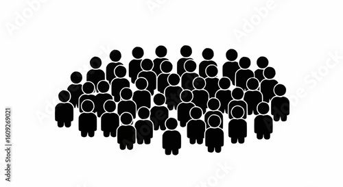 A group of people icons are arranged tightly together in a crowd formation on a white background