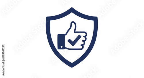 A blue shield containing a thumbs up with a check mark inside the hand on a white background image