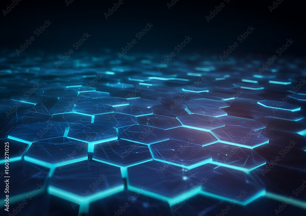 Obraz premium Glowing blue hexagonal pattern network abstract
