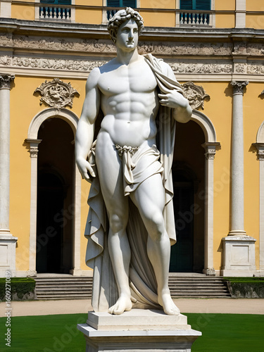 Classical style stone statue in front of the 