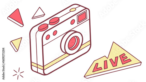 Isometric live stream camera icon for social media broadcasting and online video content creation design