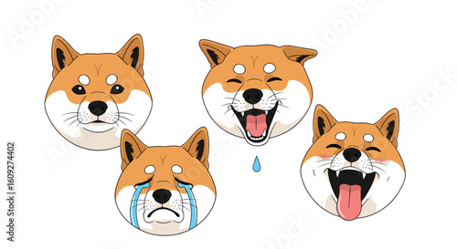 Compilation of adorable shiba inu dog faces expressing various emotions and feelings