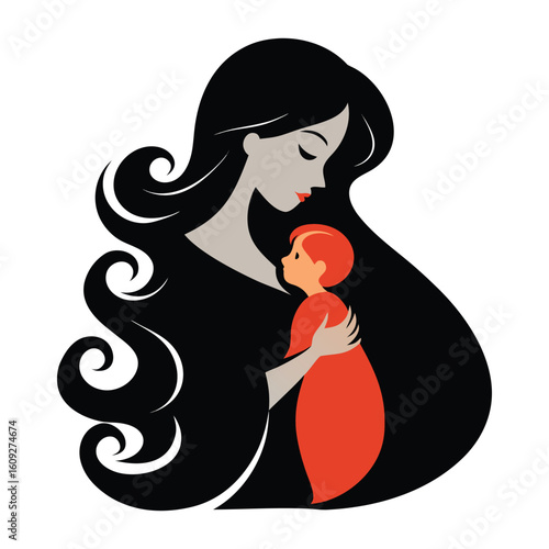 Vector illustration of a glamorous, red-haired woman in a fashion dress, her beauty captured in a cartoon-style silhouette