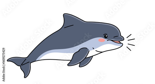 Captivating animation of a cheerful dolphin singing and playing in the ocean waters