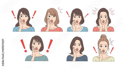 Women expressing shock and surprise at skin imperfections experiencing acne breakouts