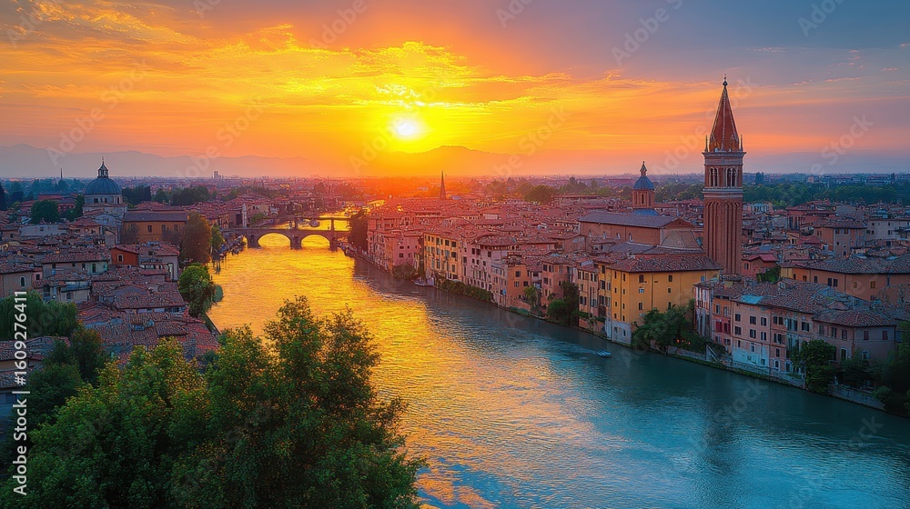 Fototapeta premium beautiful view of Verona city in Italy at sunset