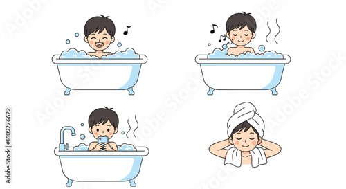 A joyful boy experiencing the pleasure of a relaxing bath time and shower