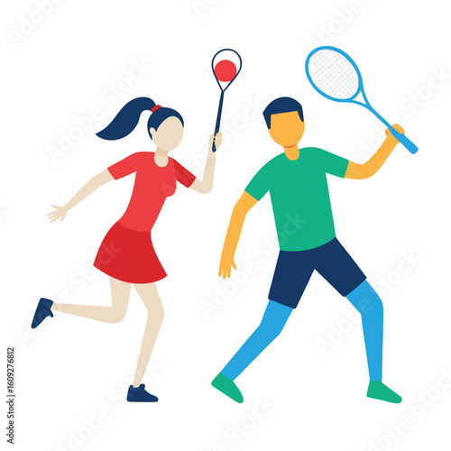 badminton male and female player