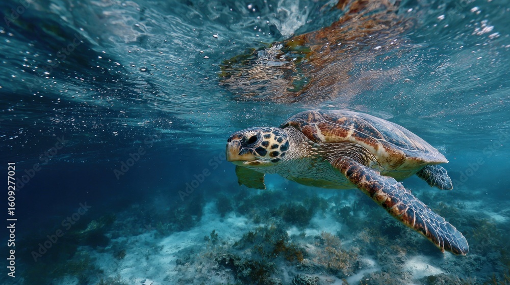 Fototapeta premium Hawksbill Sea Turtle Underwater