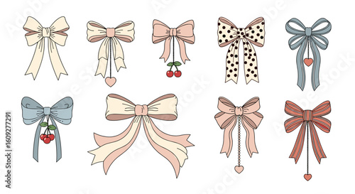 Collection of elegant bows with delicate draping accents and charming fruit embellishments for festive occasions