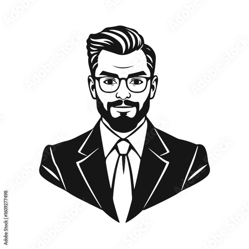 Man icon, businessman avatar vector, office worker icon, hipster face design, graphic male portrait, businessman avatar, bearded man, office worker, hipster face, male portrait