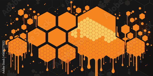 Textured grunge backdrop showcasing vibrant orange and deep black paint, adding depth and contrast to the design..eps