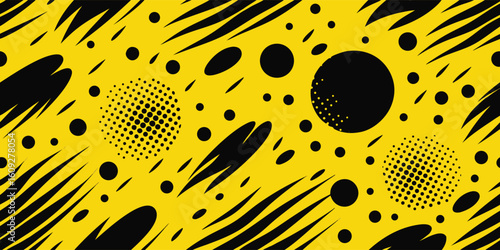 lively pattern filled with diverse shapes and bright colors, creating a cheerful and visually stimulating composition..eps