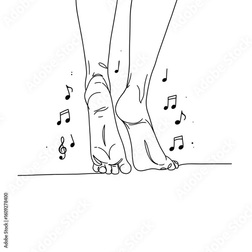 Dancing feet with musical notes on a minimalist background  