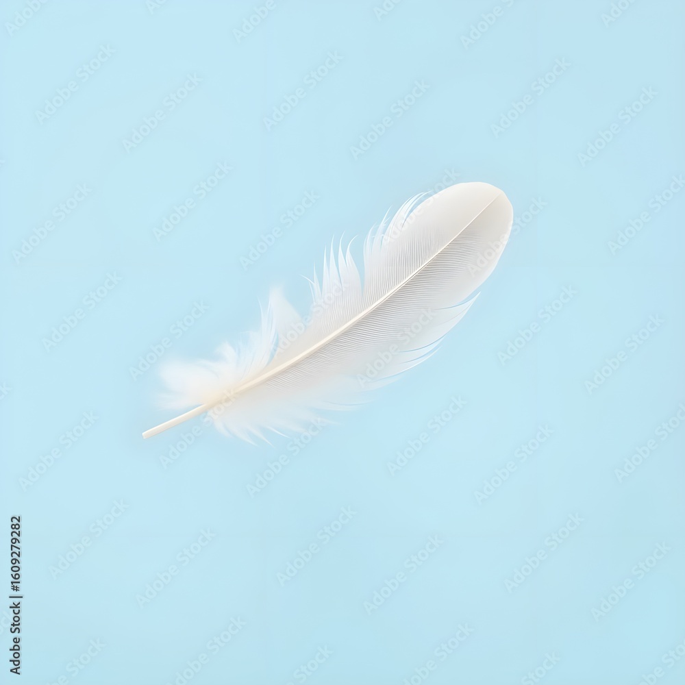 Naklejka premium white feather on blue background