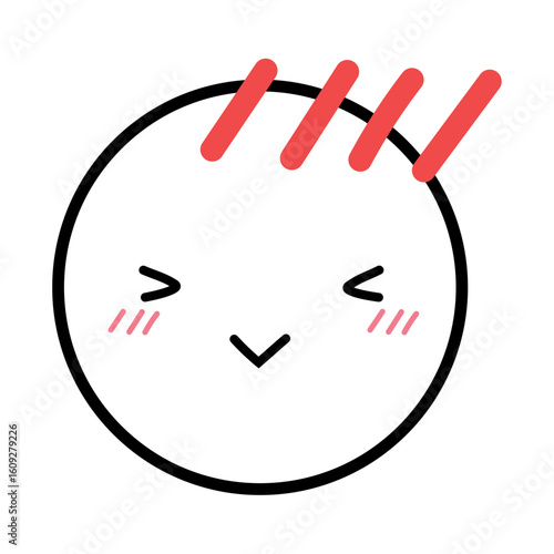 感情表現顔アイコン　照れる　主線あり　ベクターイラスト