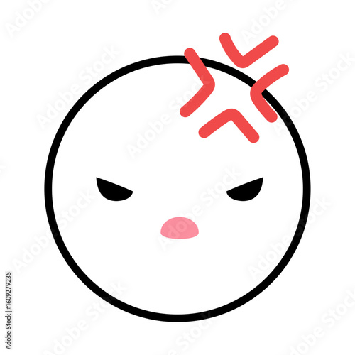 感情表現顔アイコン　怒る　主線あり　ベクターイラスト