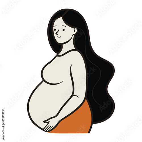 A beautiful vector silhouette illustration of a pregnant woman, capturing the essence of motherhood and the changing body with artistic flair