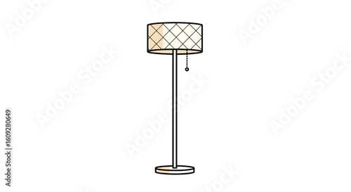 Modern standing lamp with geometric fabric shade and stable circular base for ambient living room lighting