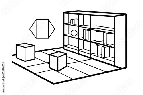 Room With Cube Shelves Colored Furniture And Rugs