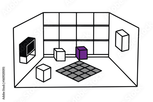 Room With Cube Shelves Colored Furniture And Rugs