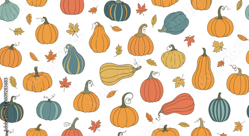 Autumn harvest pumpkins squash and gourds pattern