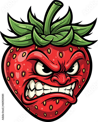 Strawberry Mascot Cartoon Character - Furious Fruit Illustration.
