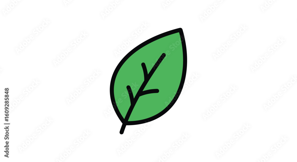 Obraz premium Simple green leaf illustration with dark veins on a white background a beautifully drawn natural element for your design projects
