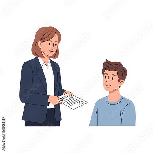 Teacher Giving Test Paper to Student in Classroom Education Concept