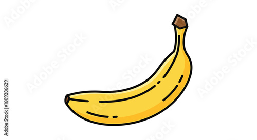 Simple yellow banana fruit illustration with subtle texture and distinct stem for organic food content and healthy lifestyle promotion