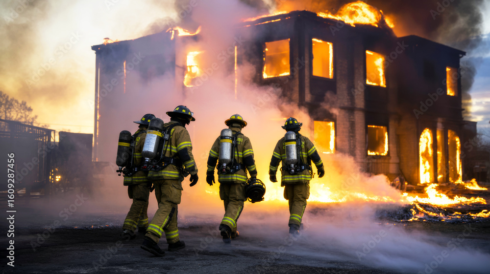 Naklejka premium firefighters in action