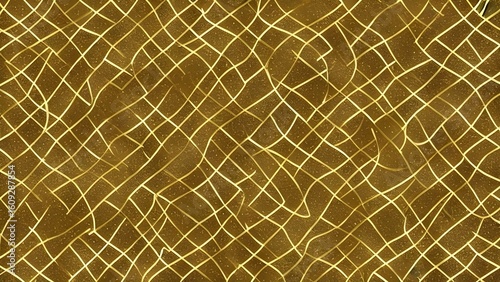 Gold metallic geometric mosaic pattern on a brown leather texture background