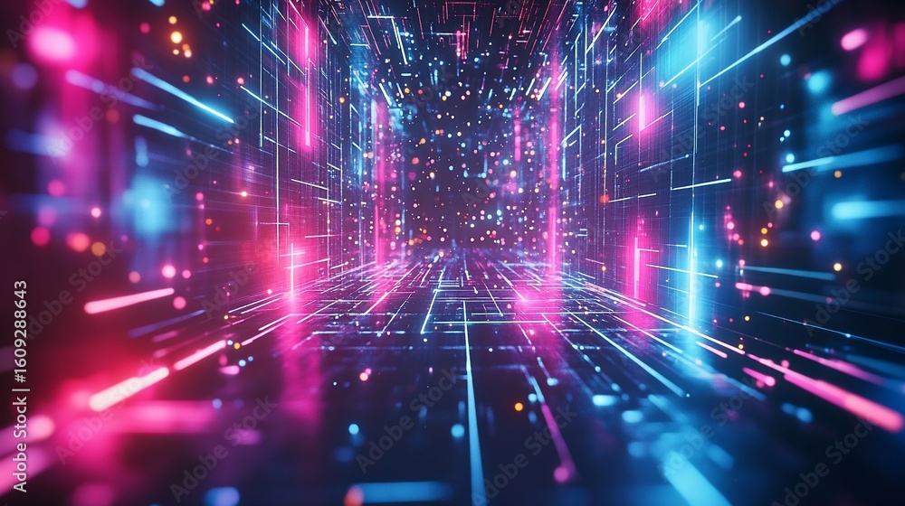 Fototapeta premium Futuristic Data Stream Tunnel: Abstract Technology and Digital Innovation