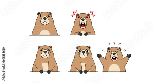Cute pixel art groundhog characters displaying a range of emotions and poses for digital design projects