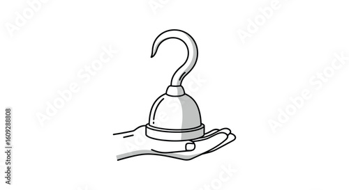 Pirate hook hand illustration with a palm supporting the curved metal accessory