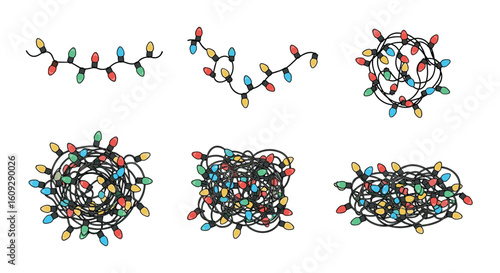 Collection of festive christmas lights with various arrangements for holiday decoration themes