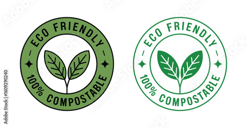 Eco-Friendly and 100% Compostable Certified Badges - Green Product Labels for Sustainable Packaging and Biodegradable Materials