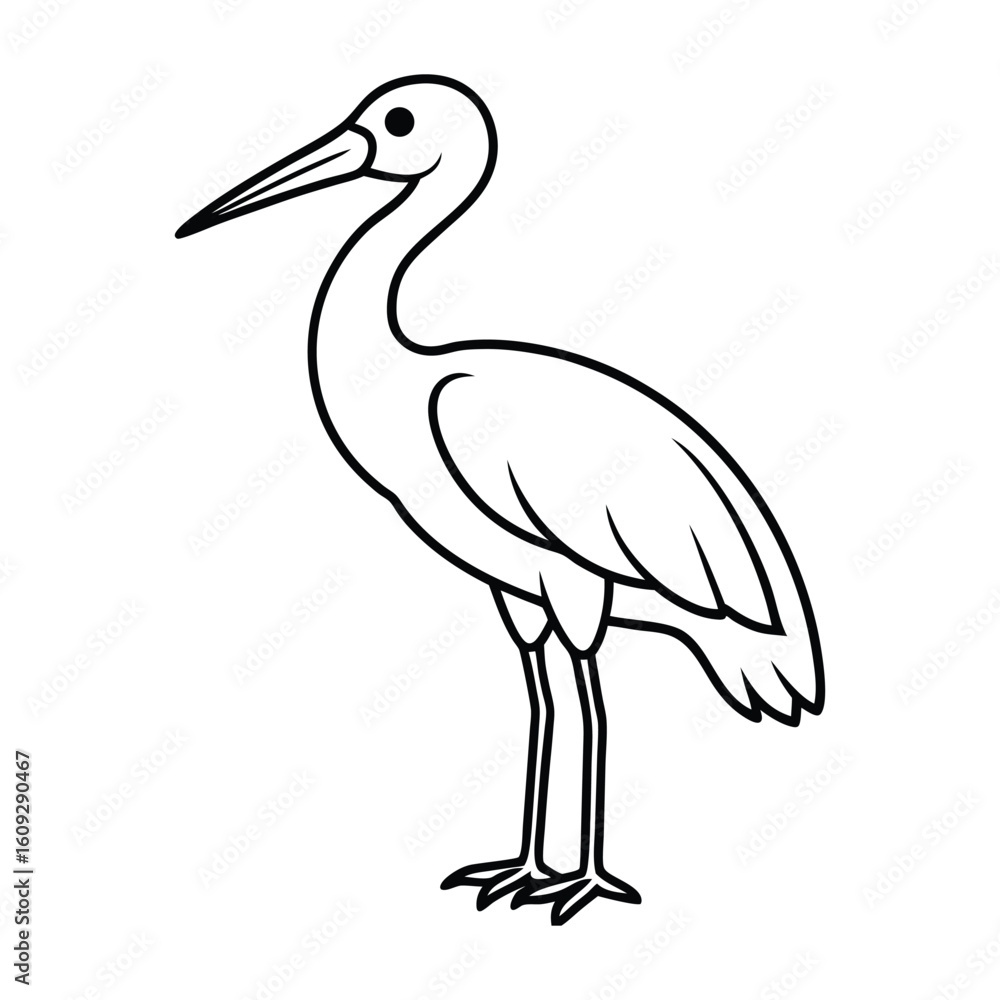 Naklejka premium Simple line drawing of a stork standing