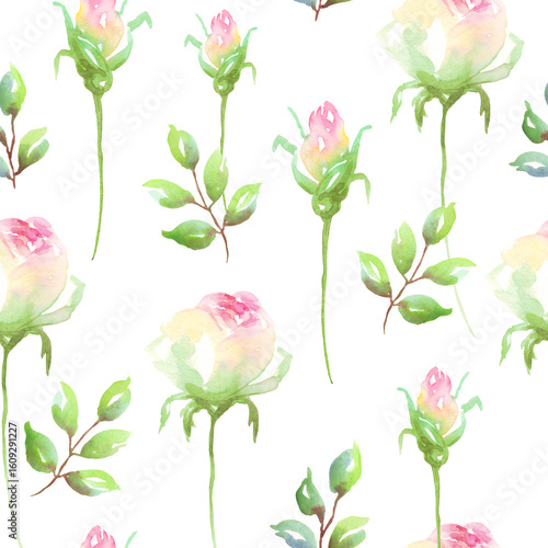 Seamless pattern with roses. Watercolour illustration