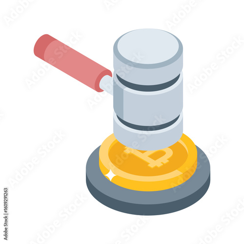 Well crafted isometric style icon showing bitcoin law