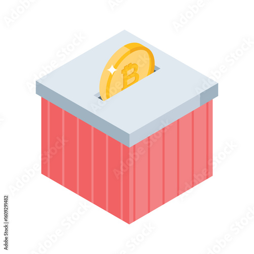 Take a glance at this isometric style bitcoin box icon